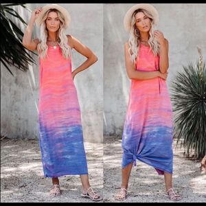 Sam & Lavi Sunset Soiree Frayed Ombre Maxi Dress